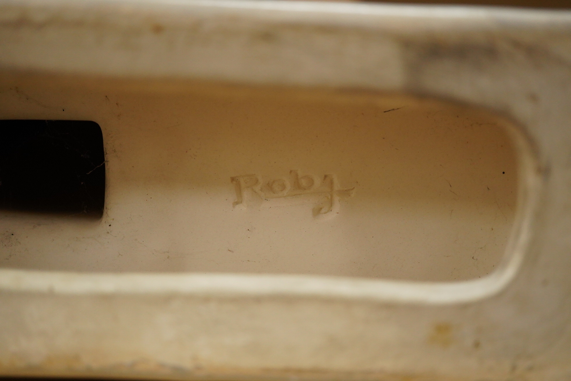 Robj, France. A Deco style grey glazed pottery ballerina, 39.5cm high